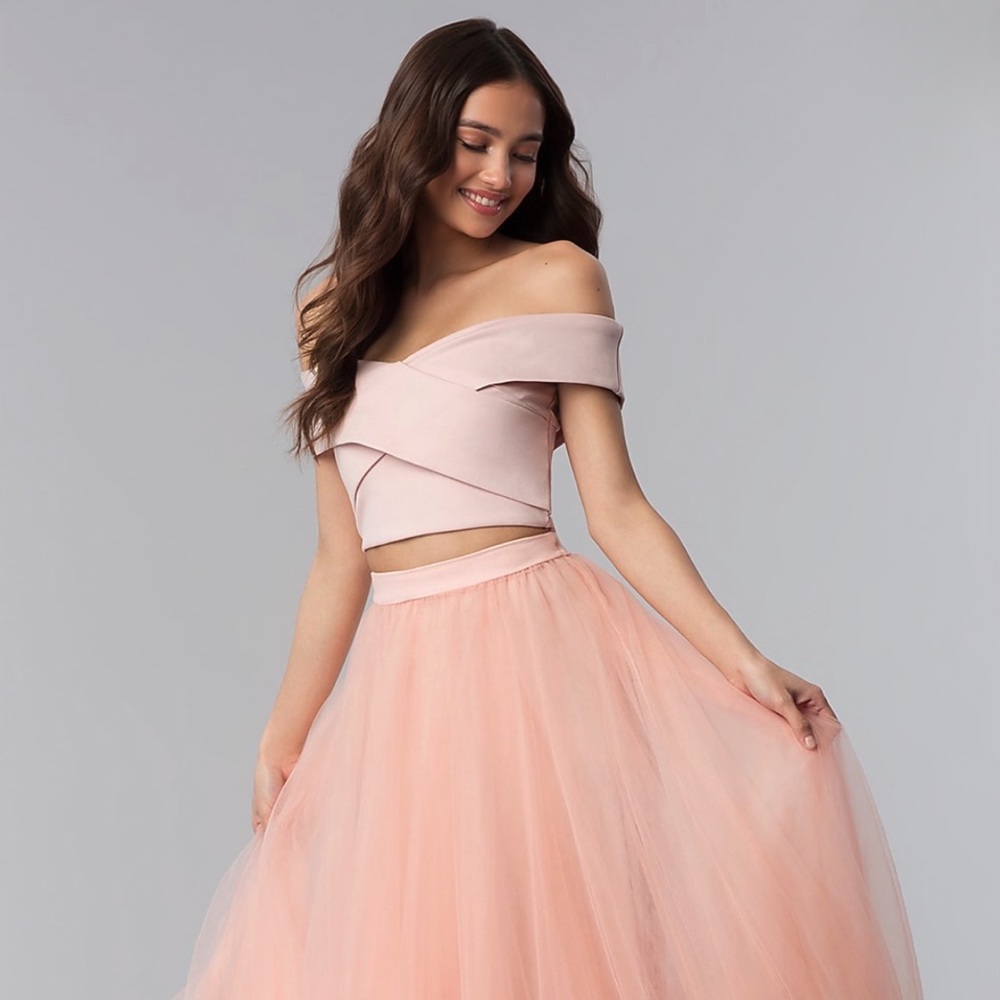 Harper And Lemon Two Piece Off Shoulder A Line Blush Tulle Dress / Size Small